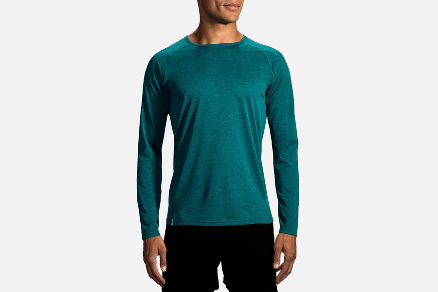 Mens Brooks Ghost Long Sleeve Tops Heather Spruce | 460958-IEJ